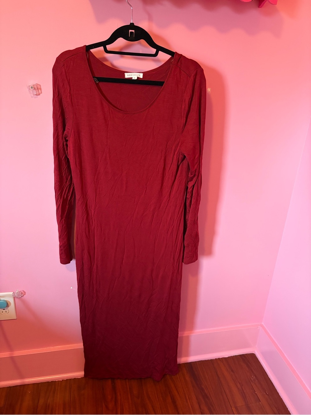 Long Sleeve Scoop Neck Women's Dress - Burgundy Socialite XL NWT